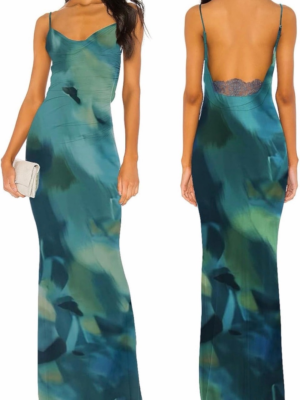 Teal Green Slip Maxi Dress with Low Back